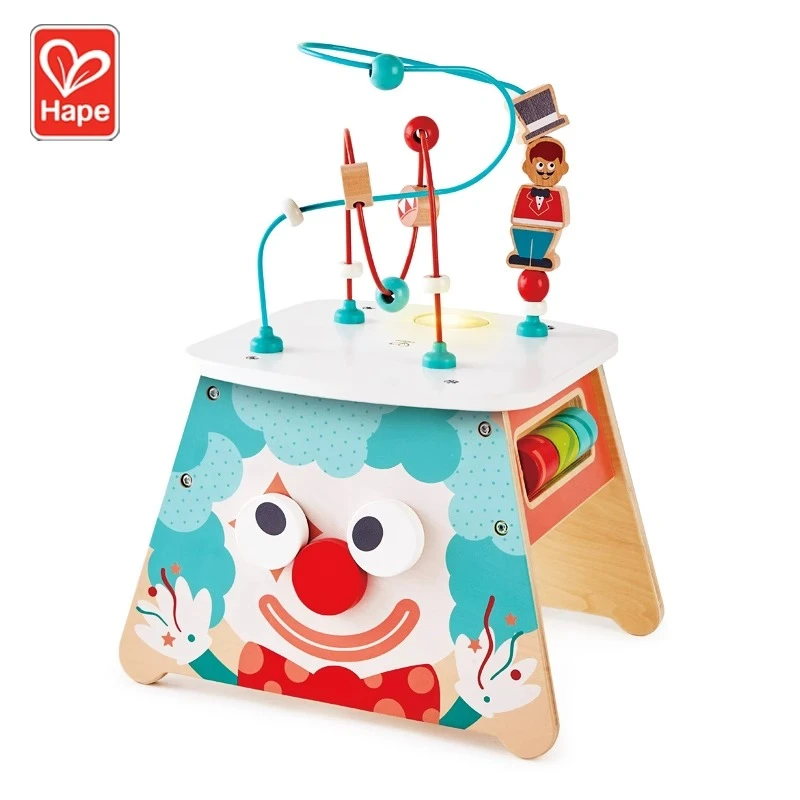 Hape马戏团灯光秀游戏盒串绕珠多功能百宝箱益智玩具