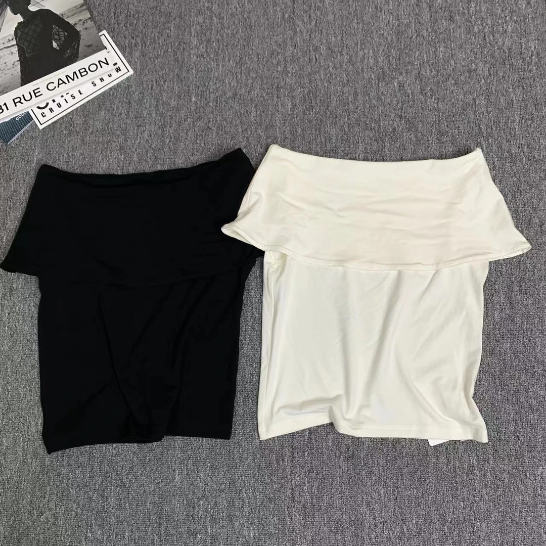 81001余小鱼 两色气质简约舒适纯色一字领无袖T恤套头上衣女装