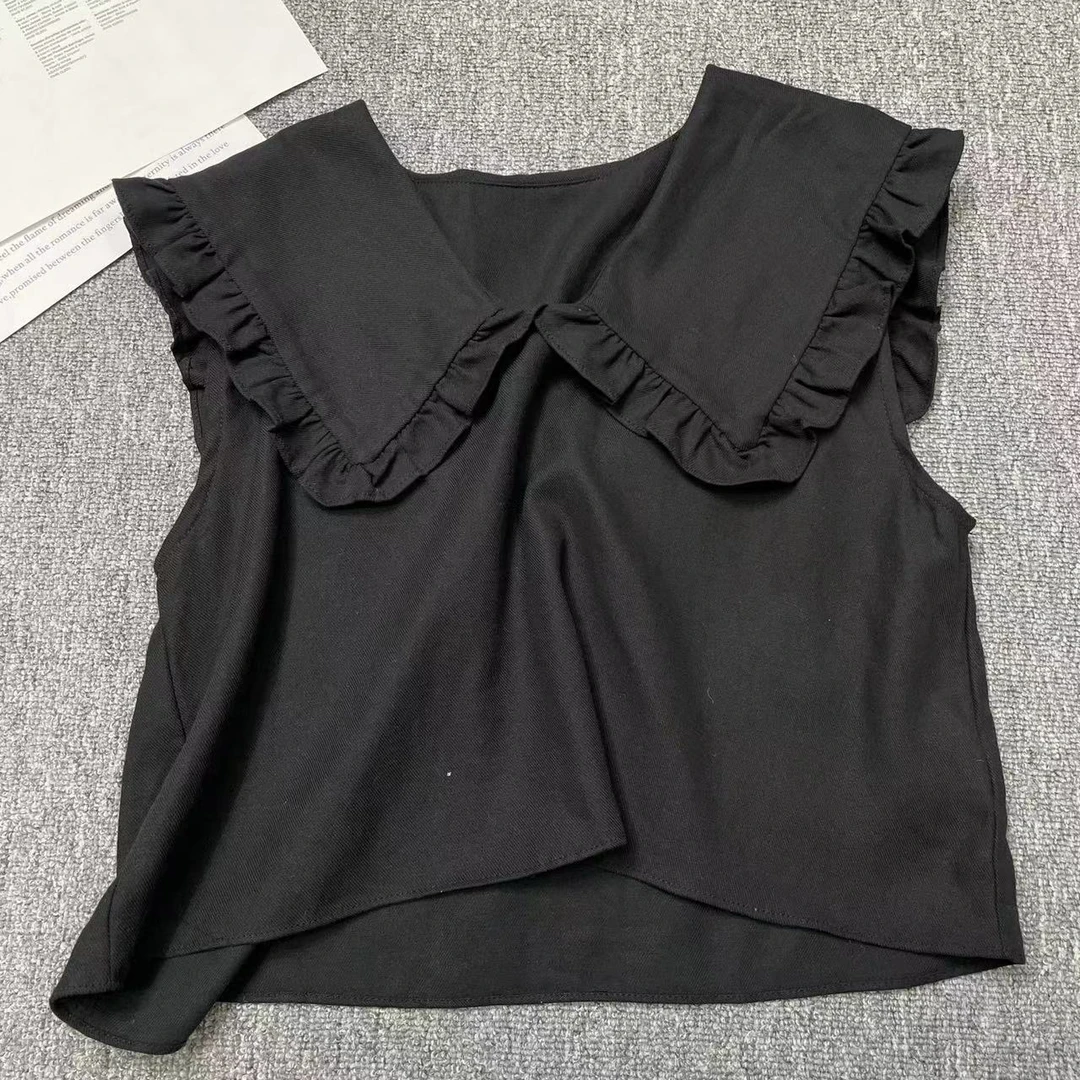 12437余小鱼 黑色娃娃领减龄夏季时尚气质百搭无袖背心上衣女装