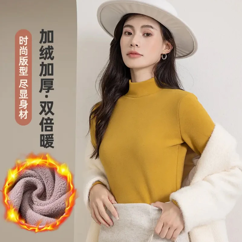 500克门店299冬季新款修身保暖加绒加厚奥利绒女士时尚内搭打底衫