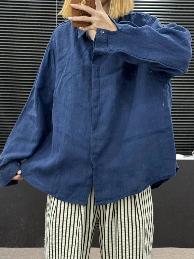 【云目悠悠】亚麻秋季翻领时尚休闲女士衬衣长袖衬衫-2024968