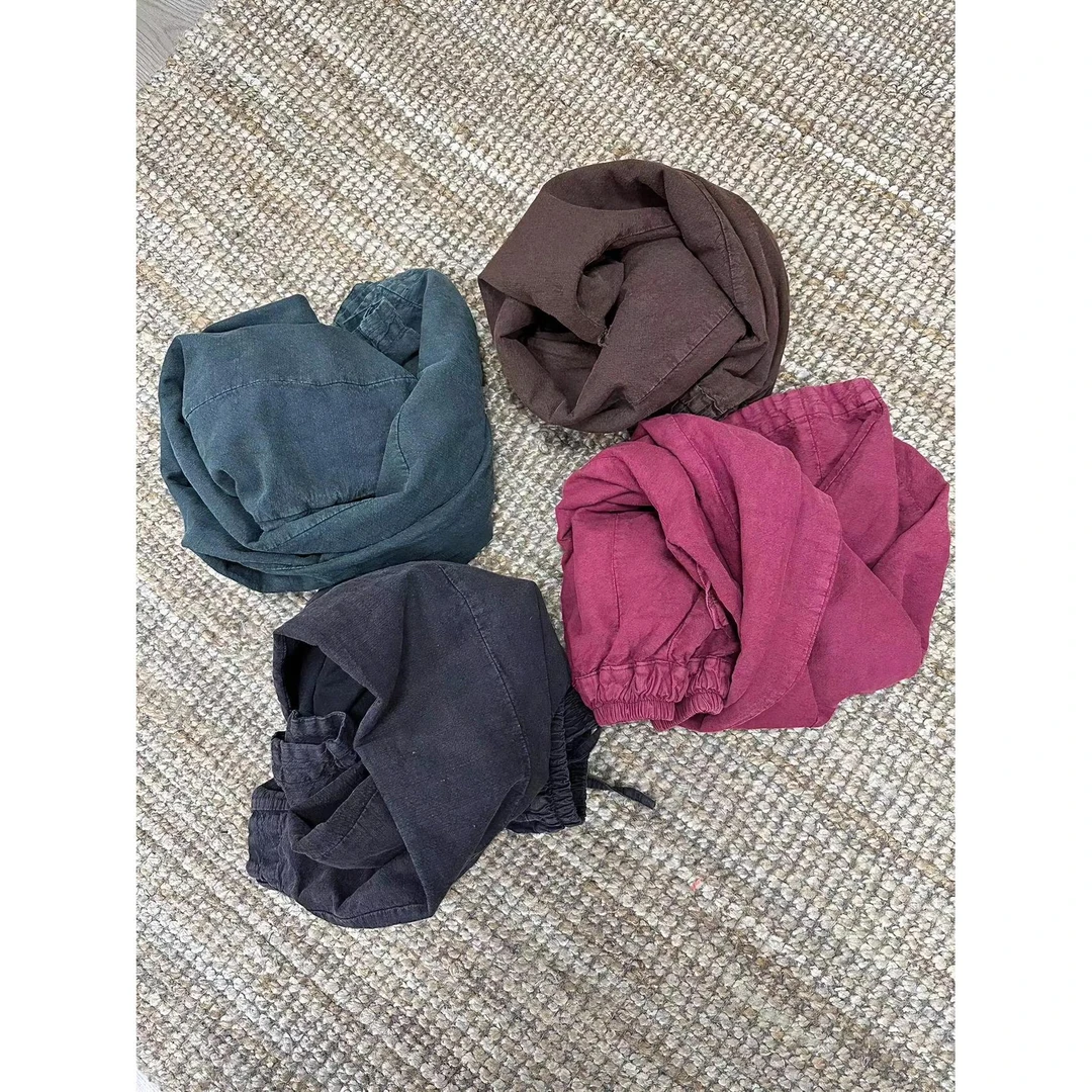 【云目悠悠】褶皱时尚百搭多色炒色亚麻裤保暖高品质秋冬1132