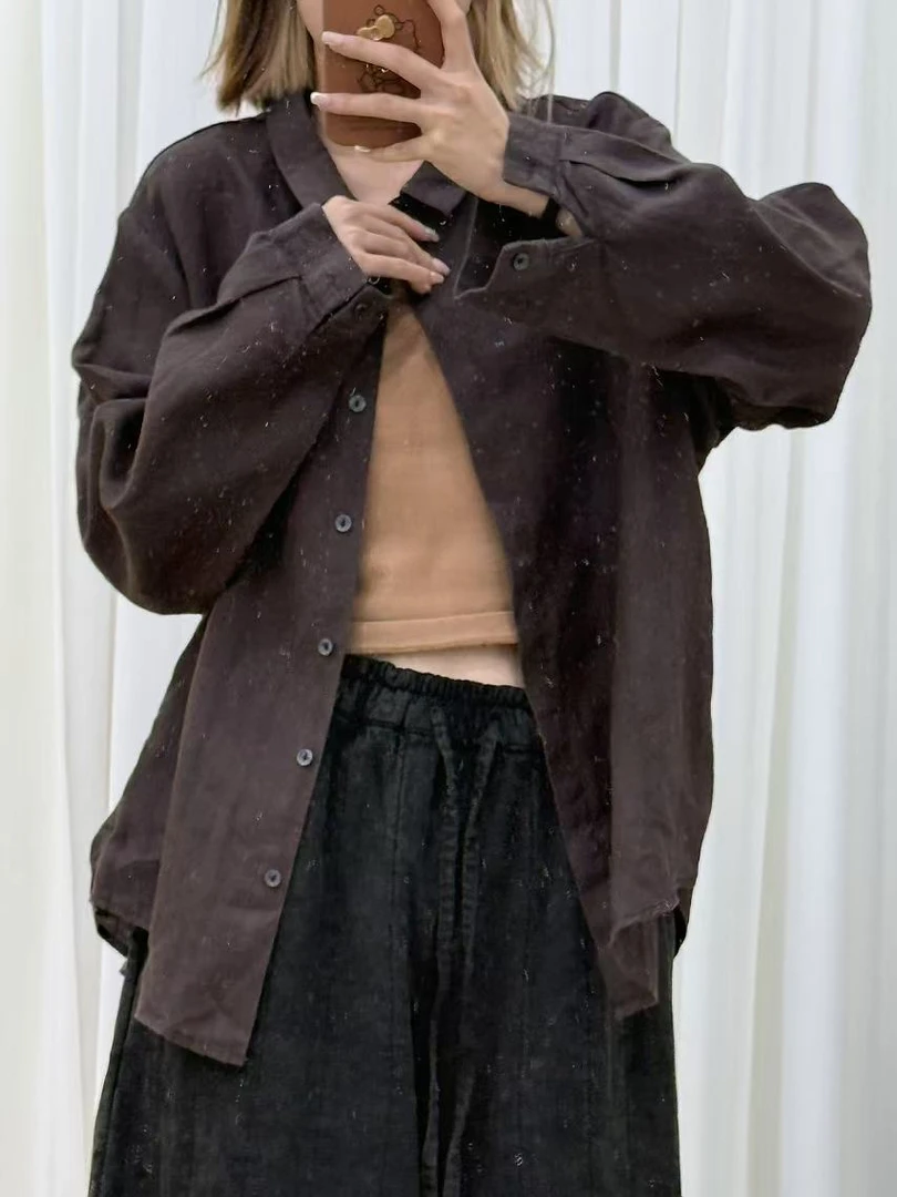 【云目悠悠】亚麻秋季新款时尚休闲百搭设计女士衬衫-20241132