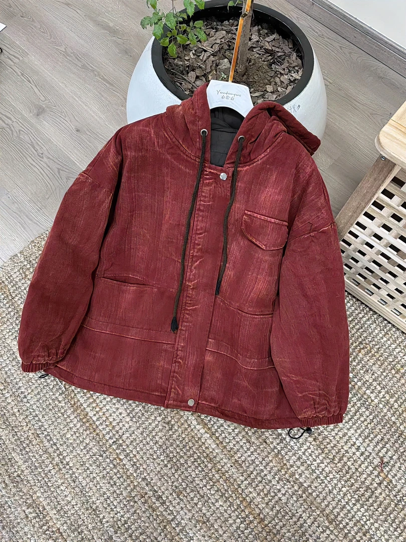 【云目悠悠】女士冬季新款复古中国风炒色保暖加厚连帽棉服棉袄973