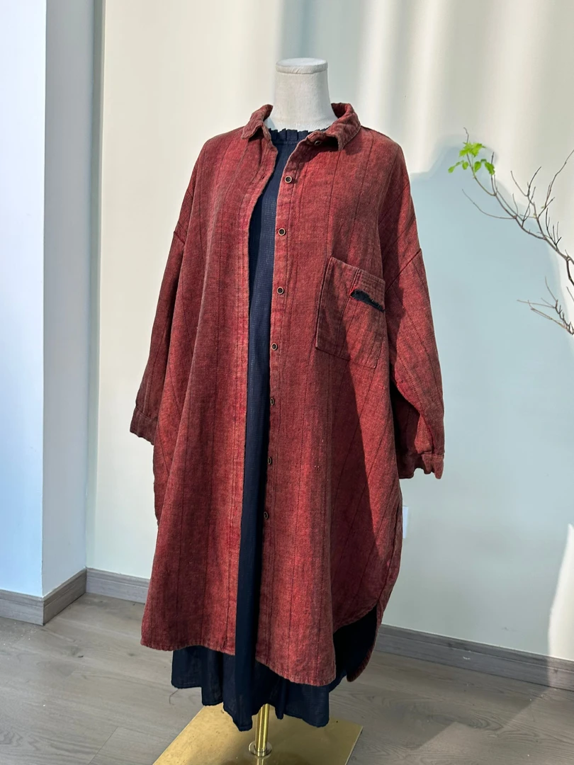 【云目悠悠】秋氛围感炒盐亚麻宽松风衣外套袍子802