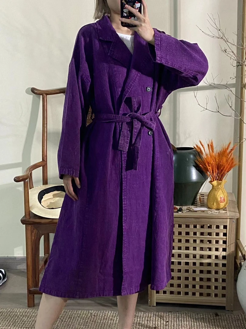 【云目悠悠】秋季重磅汉麻休闲时尚气质显瘦女款长款风衣-2024857