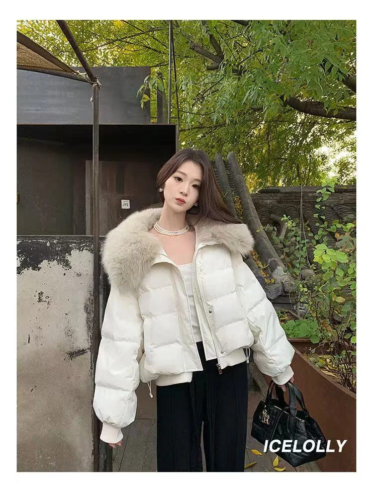 《薇哥单内部自营》白鸭绒羽绒服狐狸毛领白色小个子保暖外套d9950