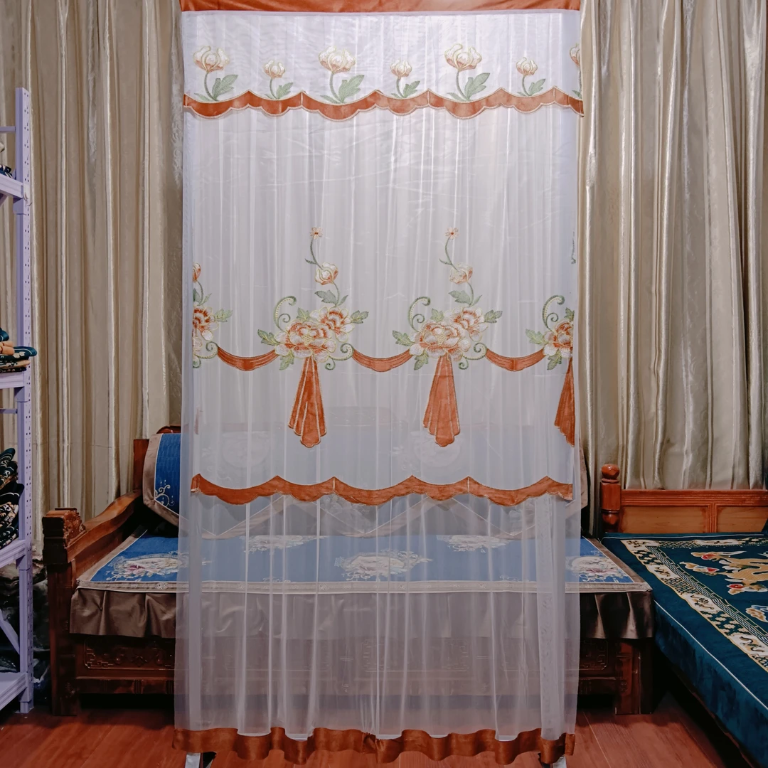 西藏包邮拉萨发货郁金香魔术贴纱门帘(免打孔)卧室客厅纱门帘