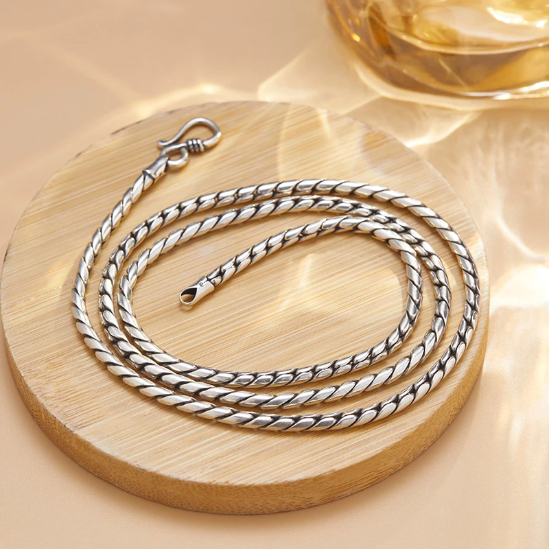 链子925银 男款项链手工百搭复古简约蛇骨链龙骨链个性潮男士时尚