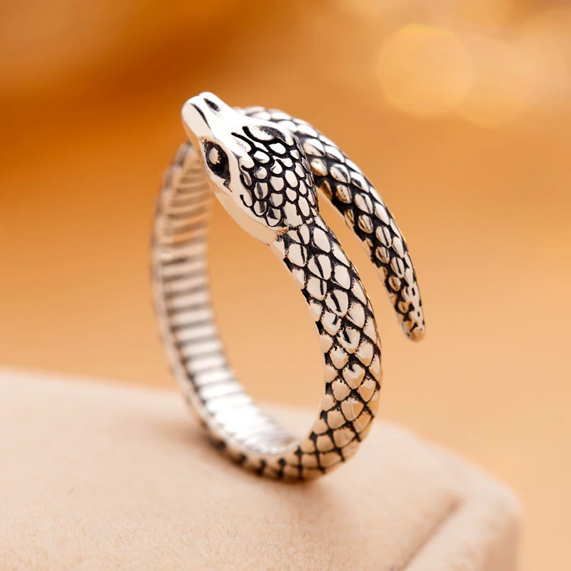 925银戒指 小蛇形指环男潮个性纯银复古小众设计欧美开口百搭饰品