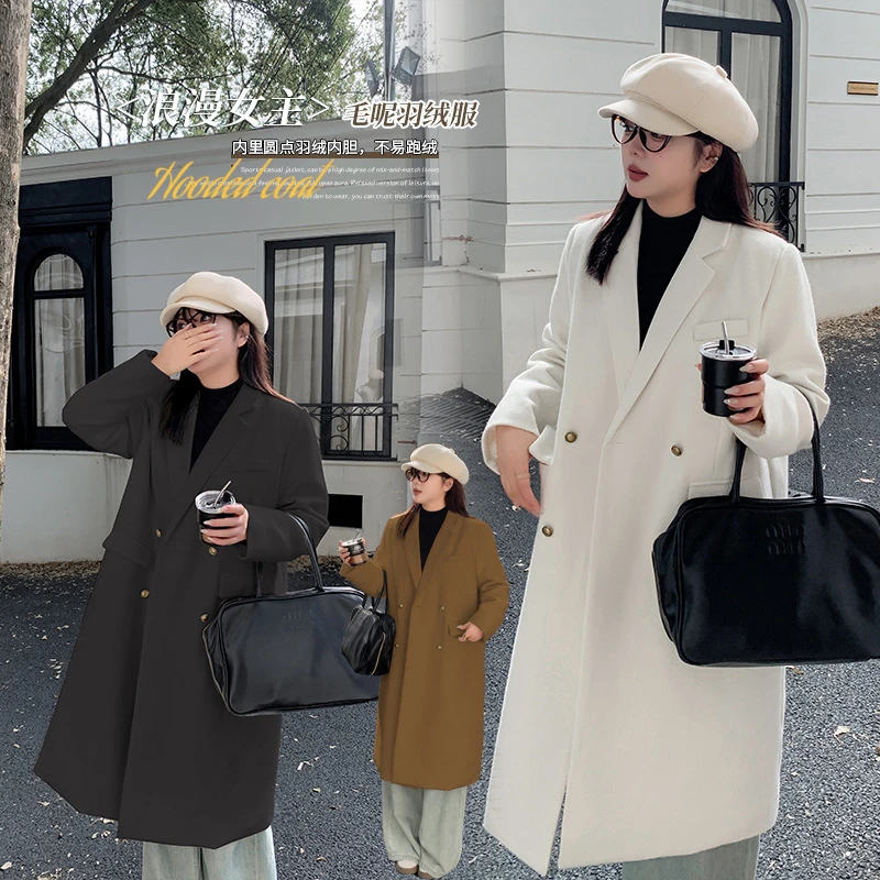 大码女装胖MM200斤韩版毛呢外套长款西装大衣
