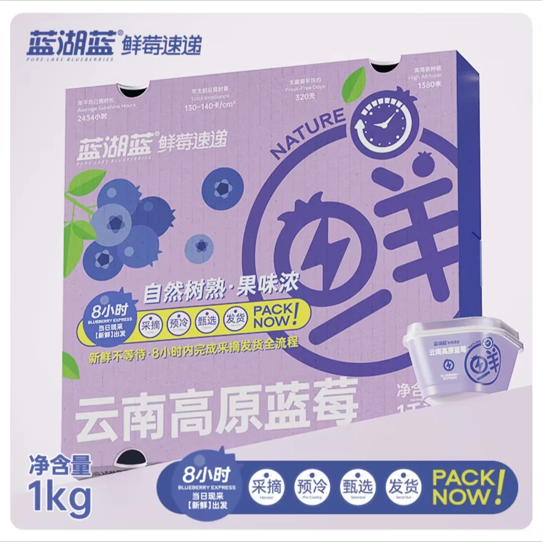 蓝湖蓝云南露天高原蓝莓经典版大果礼盒清甜优质基地种植直接发货