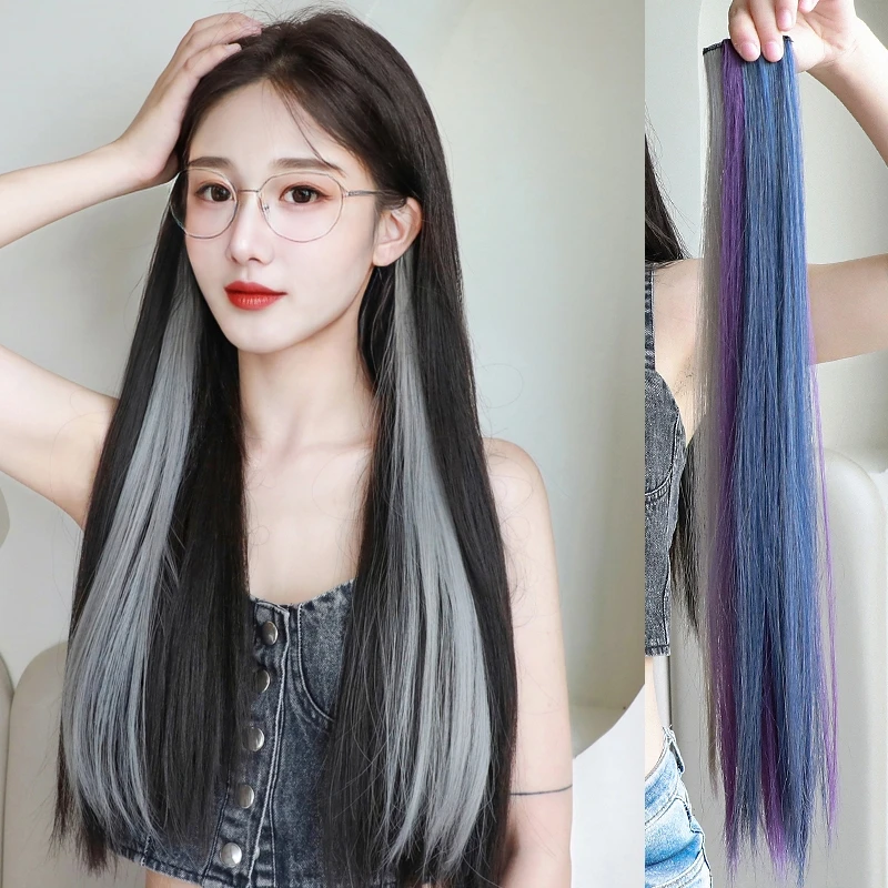 假发片女挑染渐变发片一片式发条短发彩色挂耳染长发粉色无痕接发