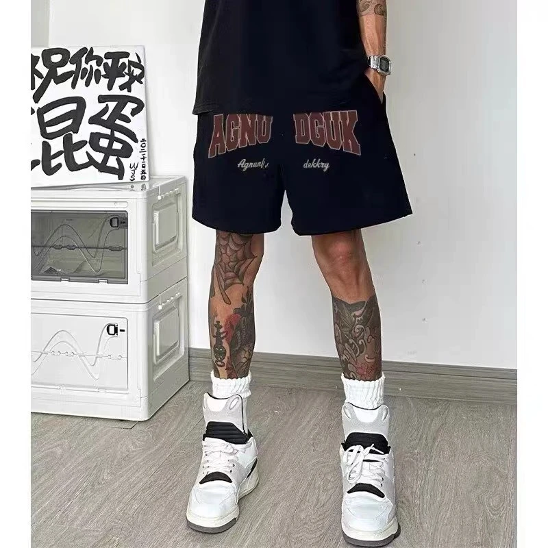 美式休闲字母印花抽绳运动短裤男夏季ins潮流百搭宽松情侣五分裤