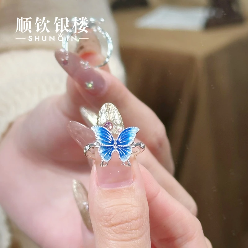 顺钦银楼 足银戒指 【卿岚】足银蝴蝶戒指 时尚百搭足银戒指女