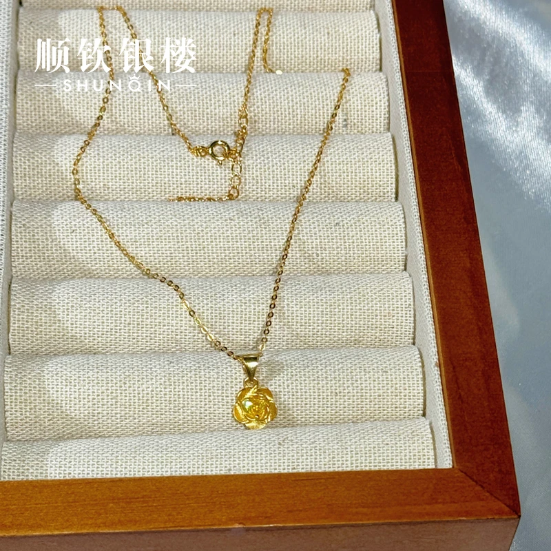 顺钦银楼 坠链均925银合成锆石 【维多利亚玫瑰项链】925银玫瑰花