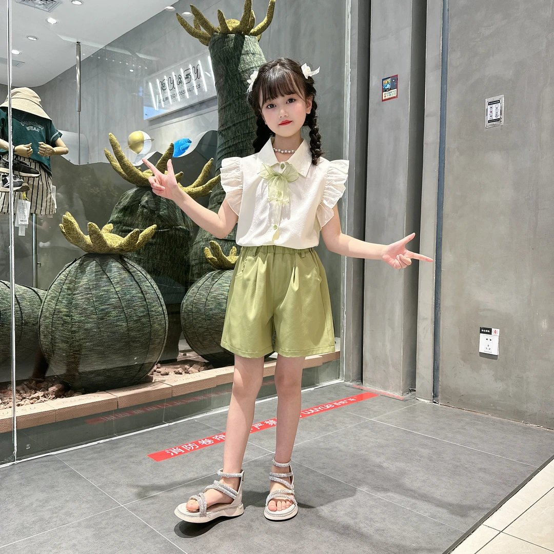 女童休闲套装2025夏季新款洋气儿童百搭夏装公主风短袖短裤两件套