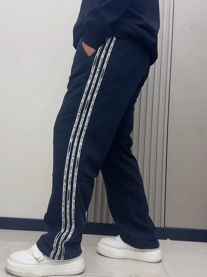 大码男装【经典三条加绒阔腿裤】冬季长裤D033宽松百搭棉质休闲裤