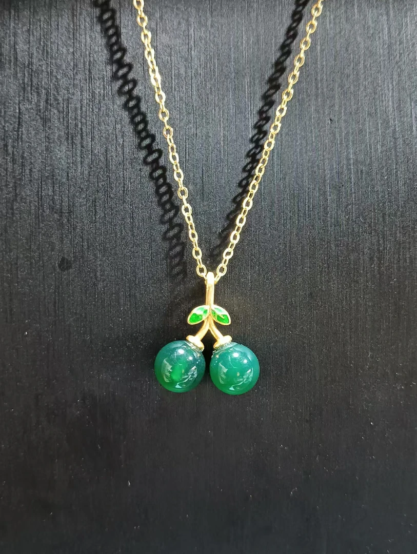 天然玛瑙绿色樱桃吊坠大气百搭男女J133