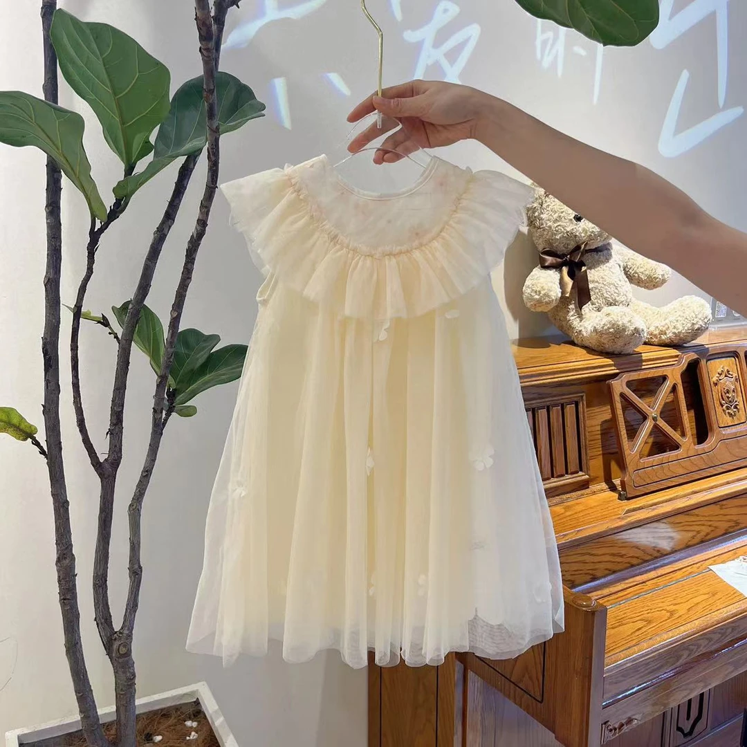 【云朵小葵】女童米黄色亮片闪闪公主纱纱连衣裙88315