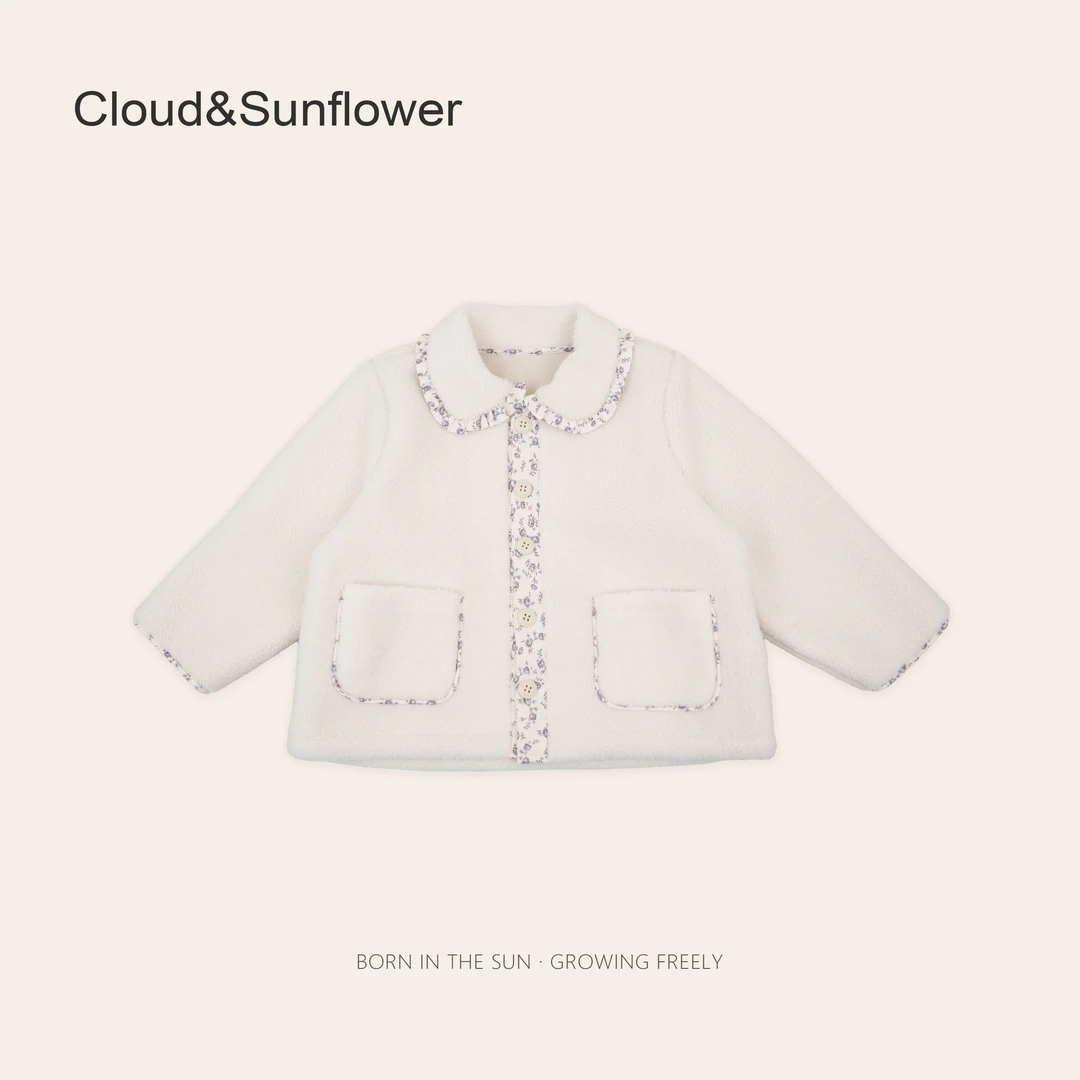 女童毛茸茸五粒扣碎花边衬冬季百搭外套1113009