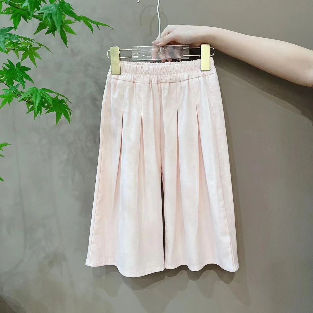 【云朵小葵】女童捏褶纯色阔腿洋气直筒裤28025