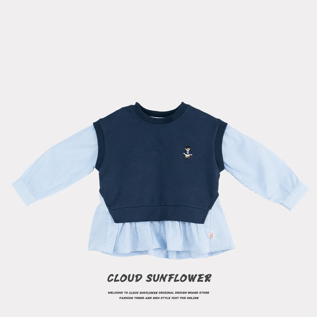 【云朵小葵】儿童小熊藏青色假两件学院原韩D卫衣111880