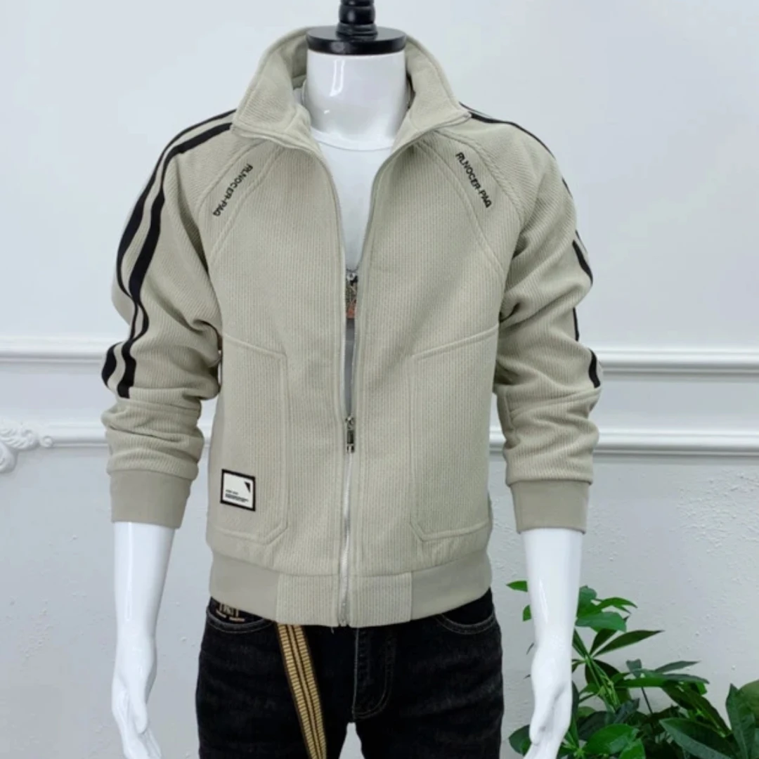 潮流修身拼色夹克男韩版帅气男士秋冬立领外套男百搭休闲夹克外套