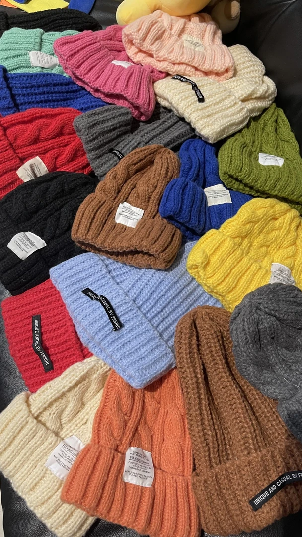 冬季个性时尚百搭ins麻花针织毛线保暖韩版包头彩色女士网红帽子