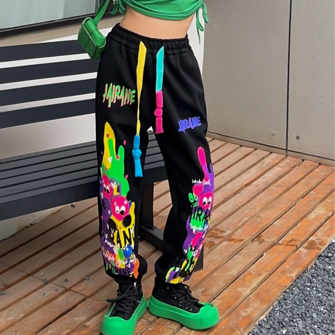 秋季个性时尚彩色圆球涂鸦嘻哈潮流运动长裤