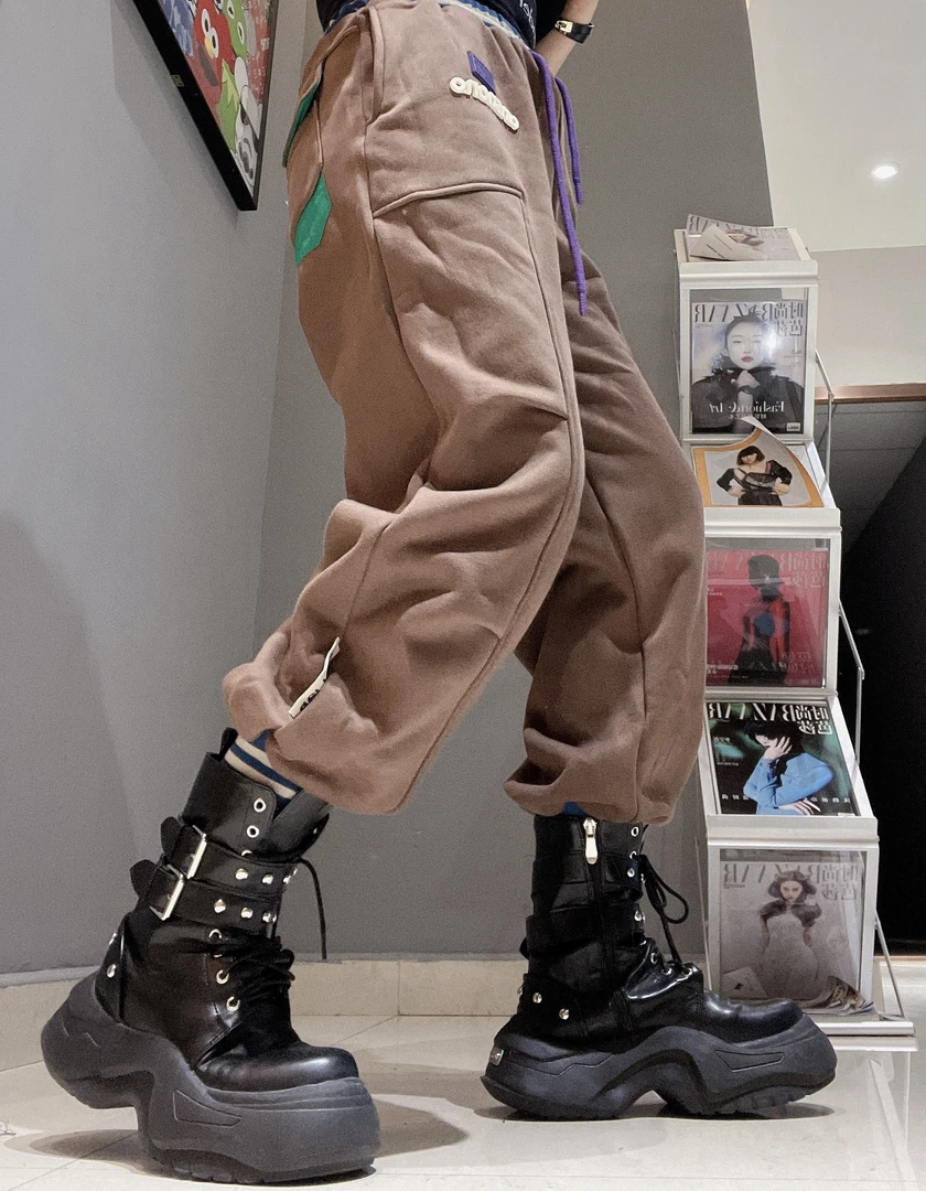 韩版冬季加厚加绒纯色后面双口袋百搭休闲束脚运动裤9151