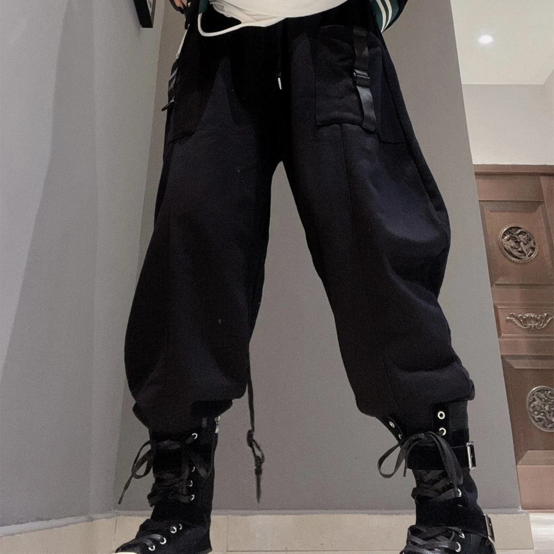 韩版黑色大口袋嘻哈垮裤哈伦裤休闲工装运动裤1079-1