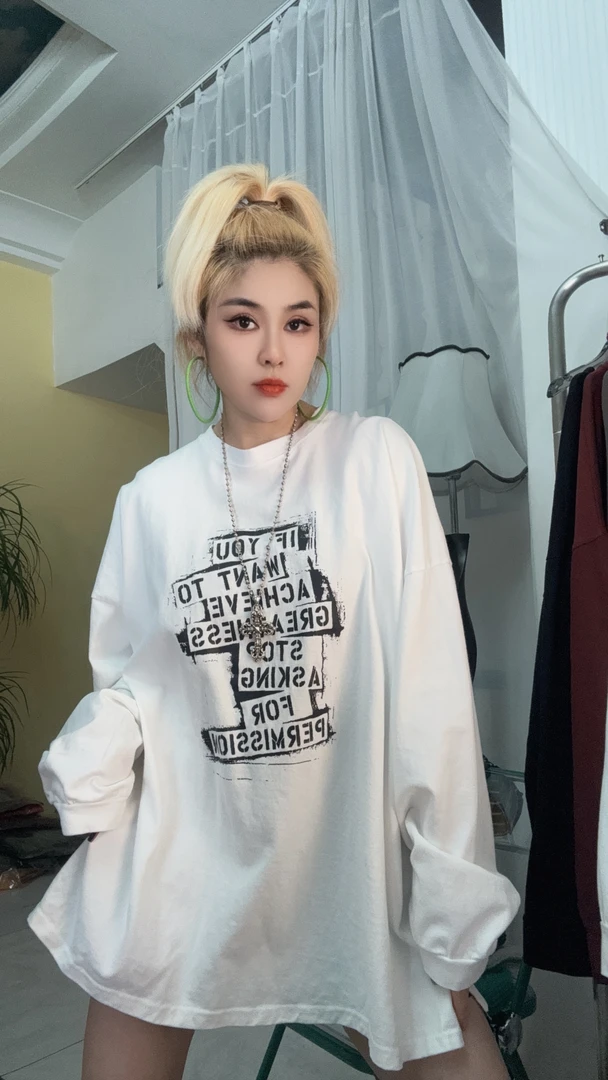 冬季加厚英文字母宽松大版圆领T恤0638