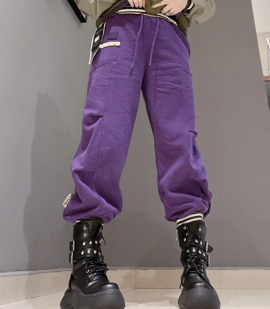 韩版冬季加厚加绒纯色后面双口袋百搭休闲束脚运动裤9151