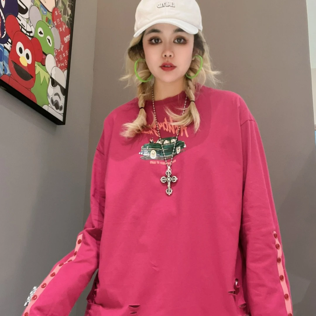 时尚薄款全棉袖子纽扣字母印花宽松韩版彩色防晒衣服休闲T恤3059