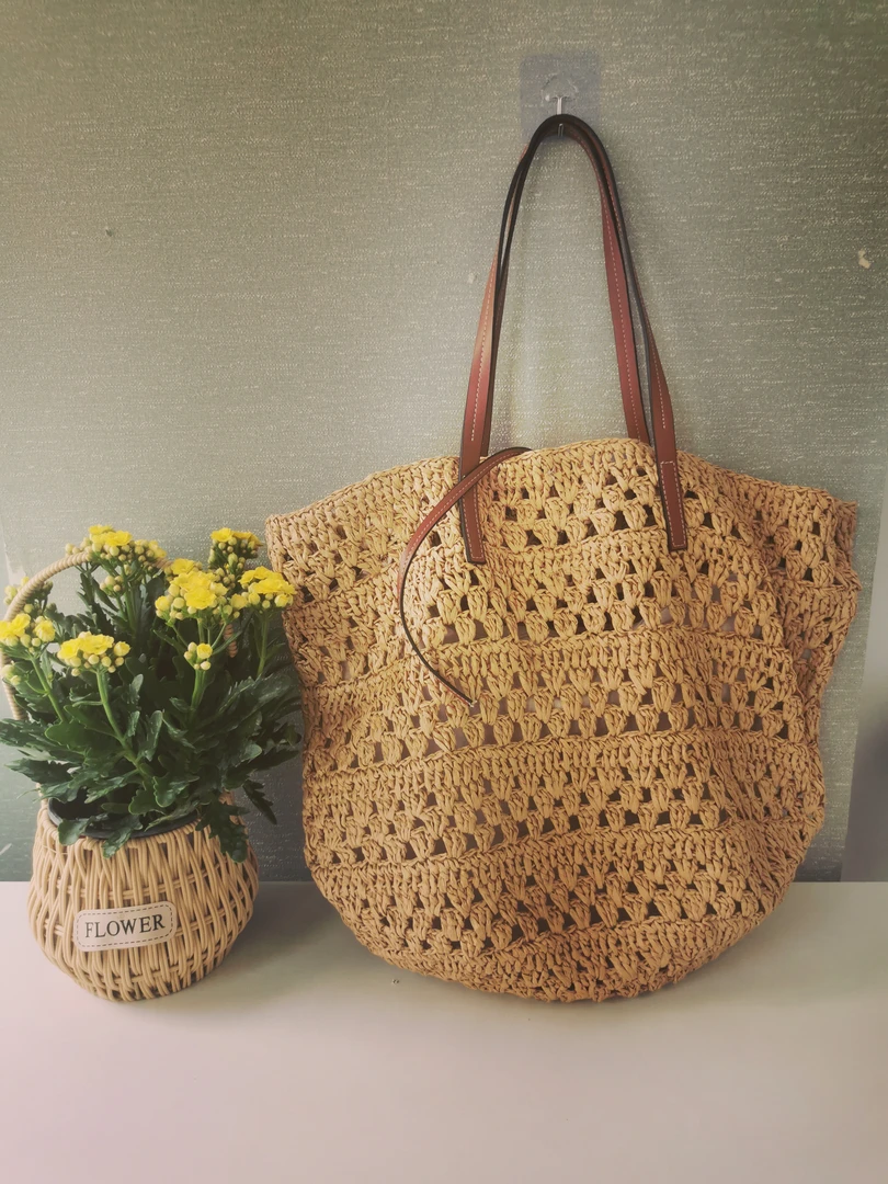 法式大容量草编包沙滩包夏季肩包编制单肩镂空百搭休闲时尚简约