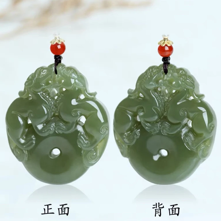 天然和田玉貔貅吊坠男女平安扣转运霸王貔恘护身符玉石皮丘双面坠