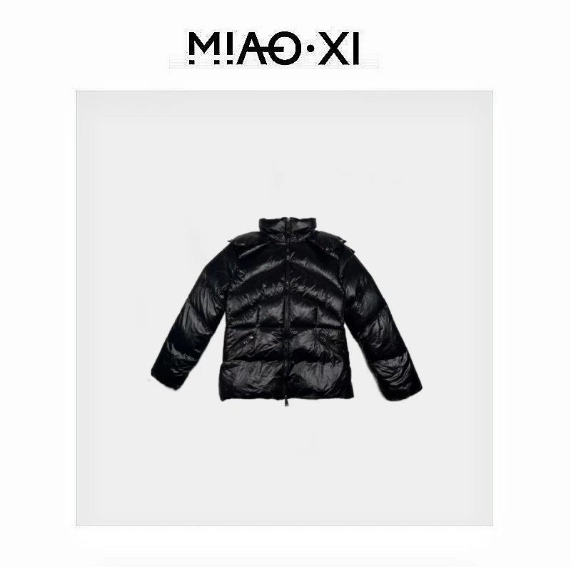 【妙兮】新款保暖90白鸭连帽黑色女士防寒外套Y1753