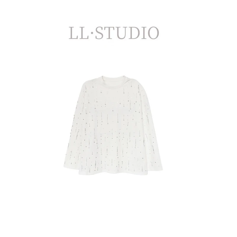 妙兮·LL 秋季新款轻奢高级感重工长袖纯棉T恤打底衫*20241509