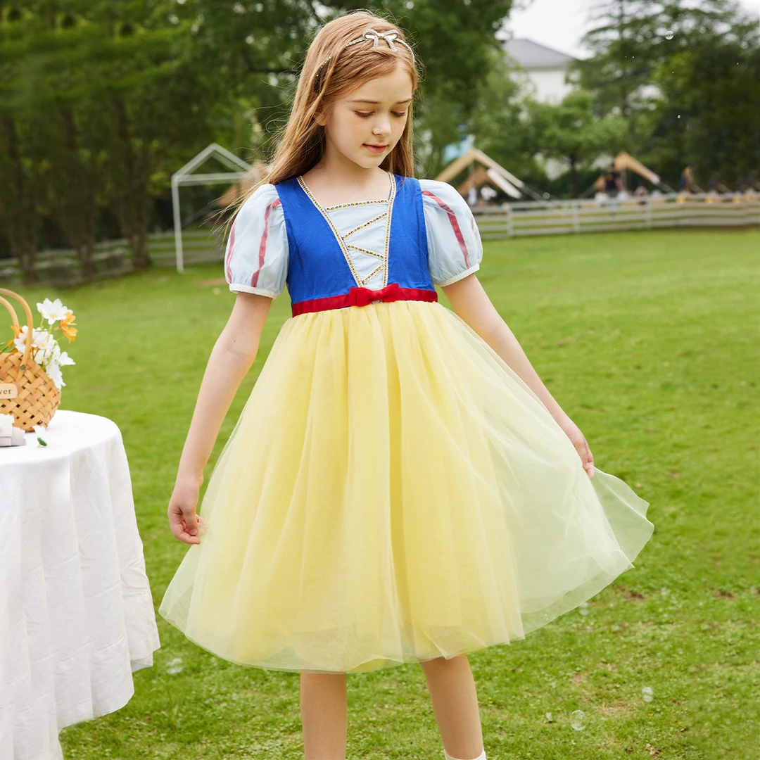 女童连衣裙2025夏薄款短袖儿童甜美网纱公主裙表演服