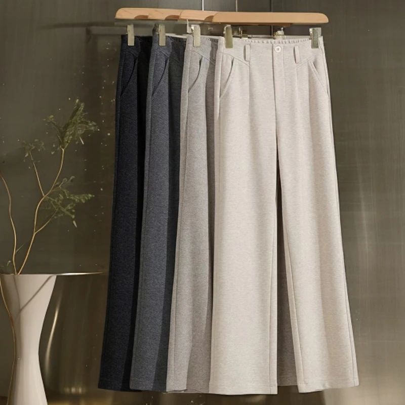 【牡丹人字纹】秋冬新款加绒蚕 丝羊 绒轻奢高端气质显瘦直筒裤2