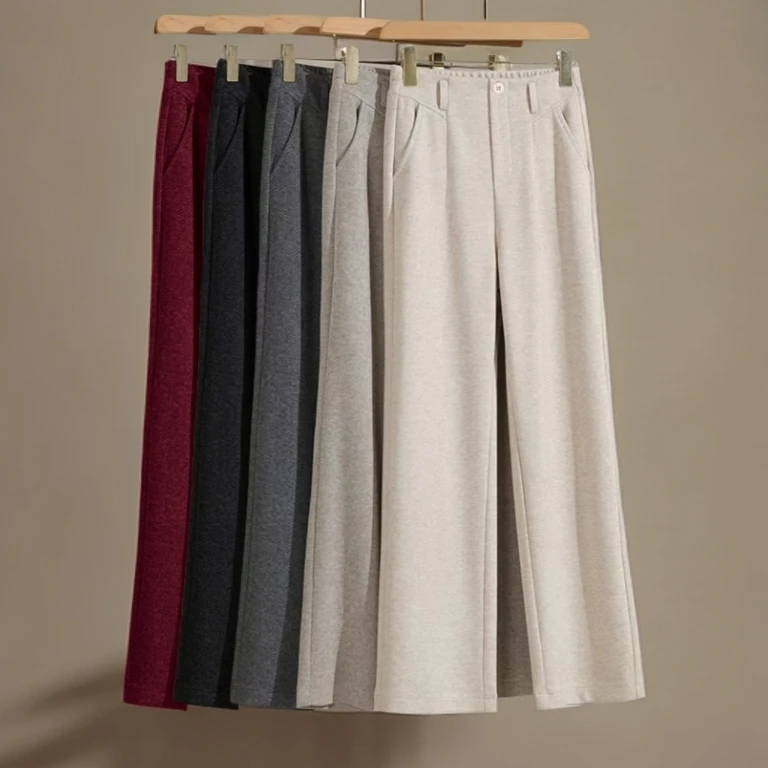 【牡丹人字纹】秋冬新款加绒蚕 丝羊 绒轻奢高端气质显瘦直筒裤5982