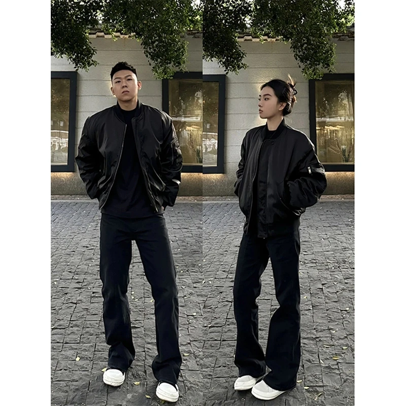 黑色潮流微喇软牛仔裤男款春秋季潮牌直筒裤子美式高街提档弯刀裤