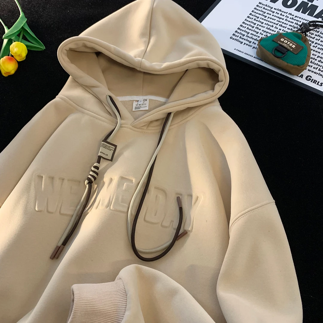 【WBG精选】400克重磅卫衣男2023秋冬新款潮牌连帽加绒加厚上衣外套