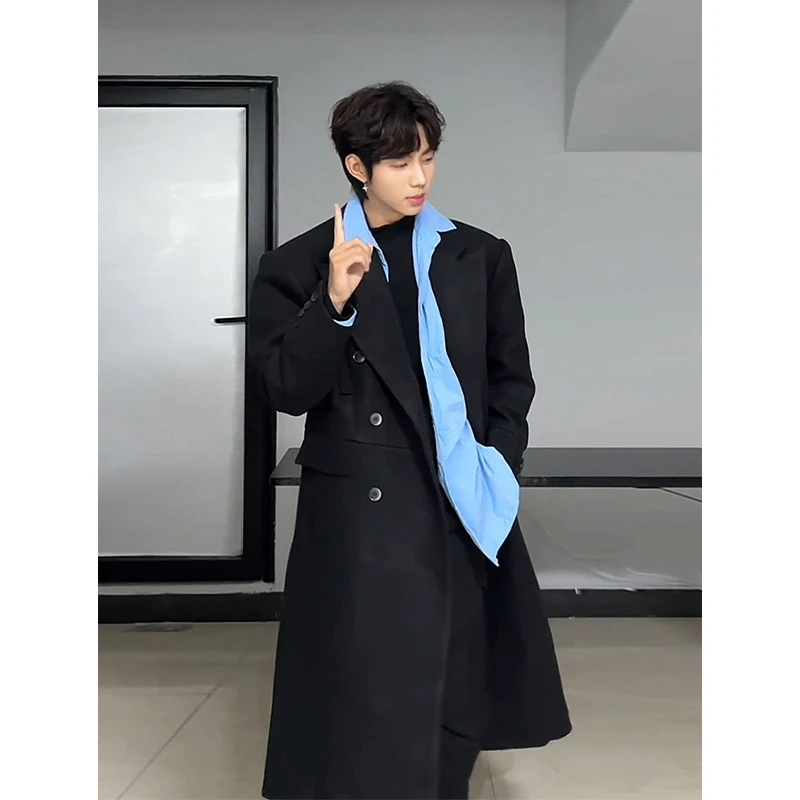 oversize黑色垫肩毛呢大衣男款冬季韩系穿搭高级感中长款风衣外套
