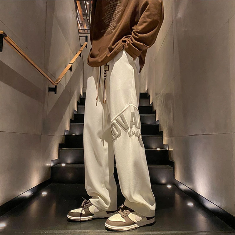 美式休闲裤男士直筒秋冬季高街摇粒绒潮牌ins宽松复古运动长裤子