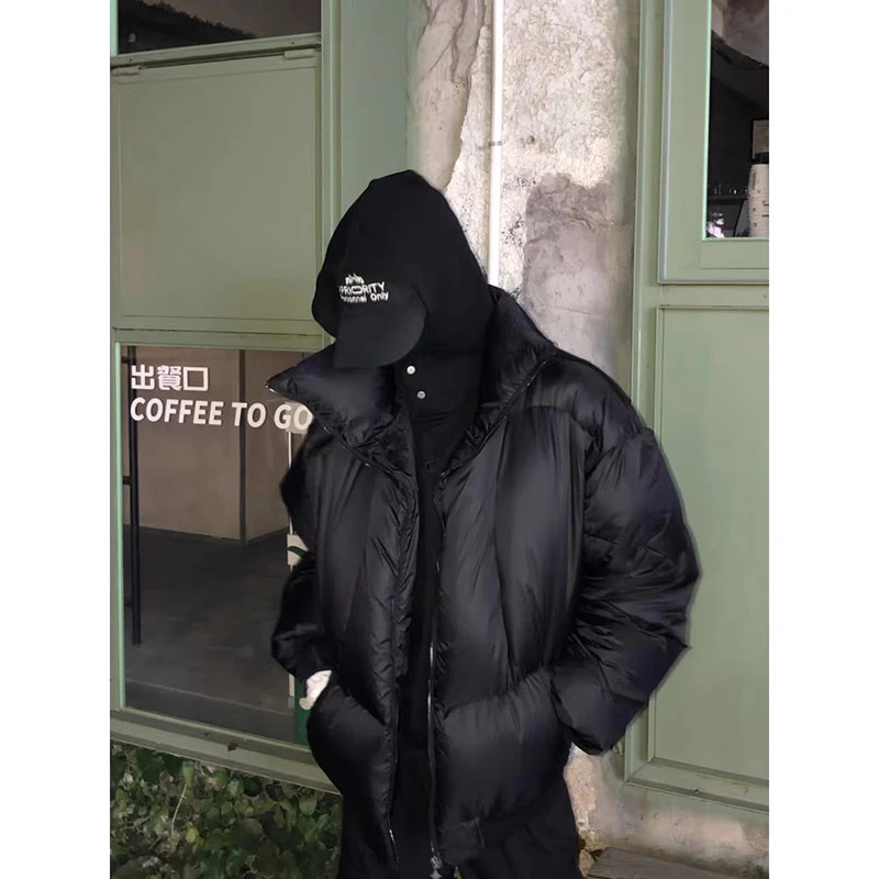 宽松潮牌美式超高领不规则棉衣外套男小众设计冬季加厚加绒面包服