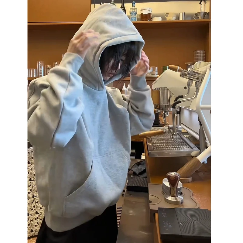 美式oversize短款连帽卫衣男秋冬款加绒加厚重磅硬挺叠穿内搭外套