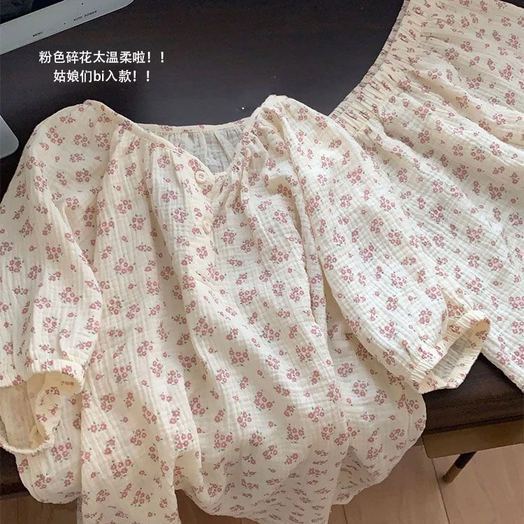 小清新圆领套头粉色小碎花韩版睡衣女夏季甜美ins温柔风短袖短裤