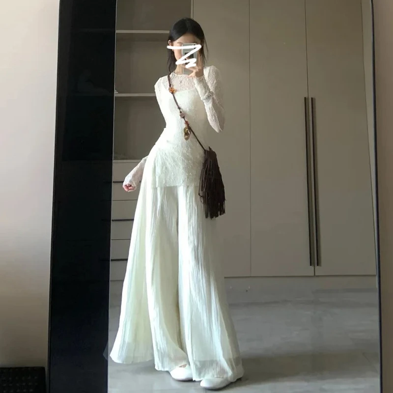 KM5137早秋韩系穿搭白色休闲套装女2025新款百搭盐系轻熟风一整套